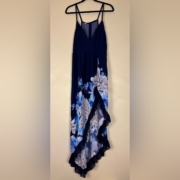 Cheng Xiu Dresses & Skirts - Navy Floral Maxi Skirt with Asymmetrical‎ Hem